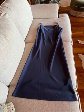 Banana Republic Navy Silk-Feel Slip Maxi Dress